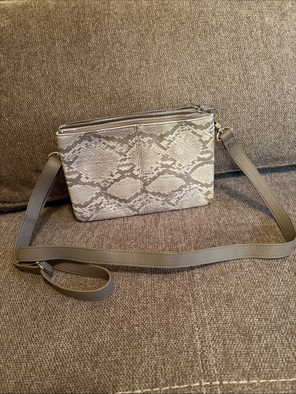 Neutral Snake-Print Crossbody Bag - Taupe